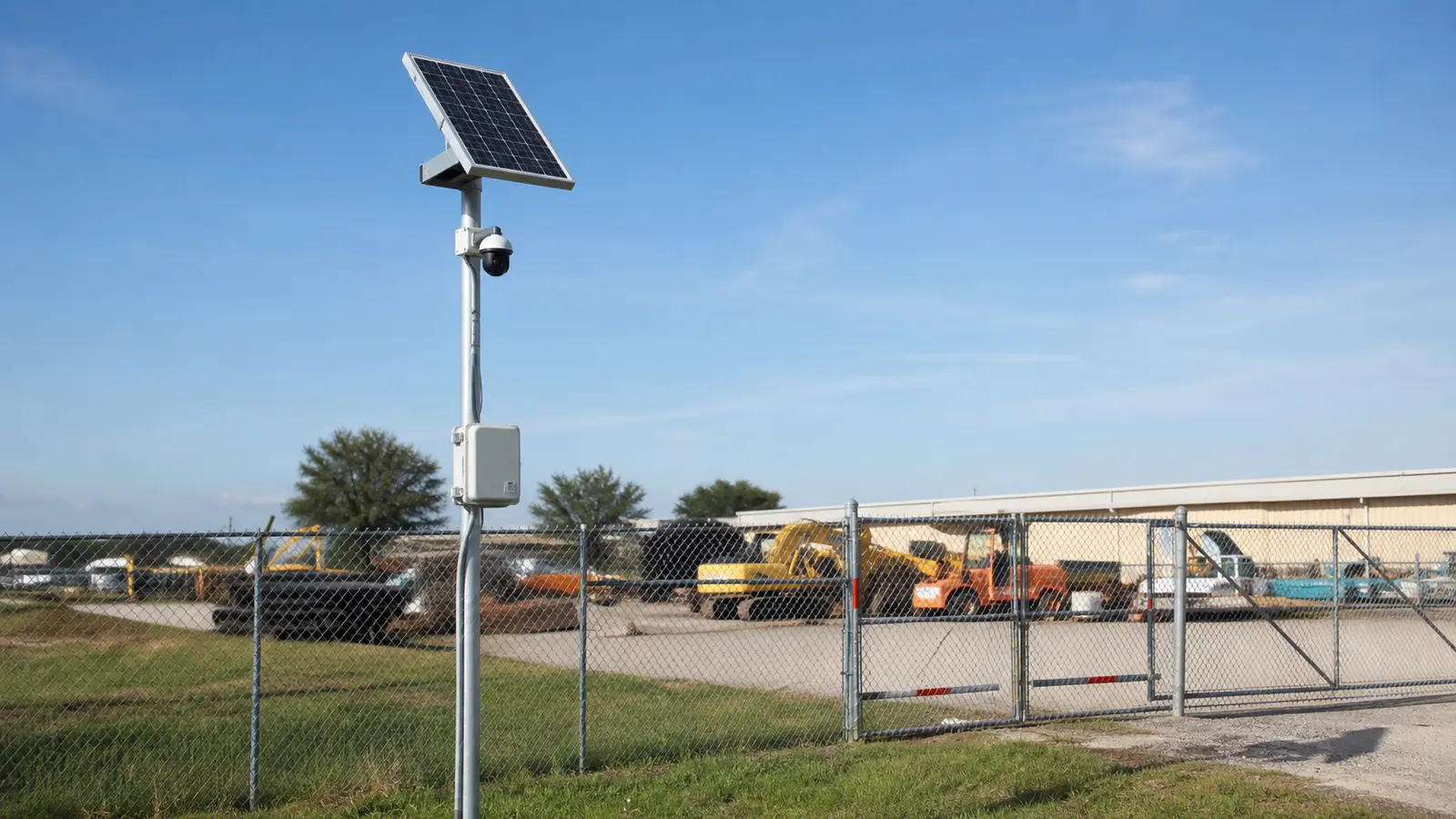 Standalone solar-powered camera protecting a remote commercial yard