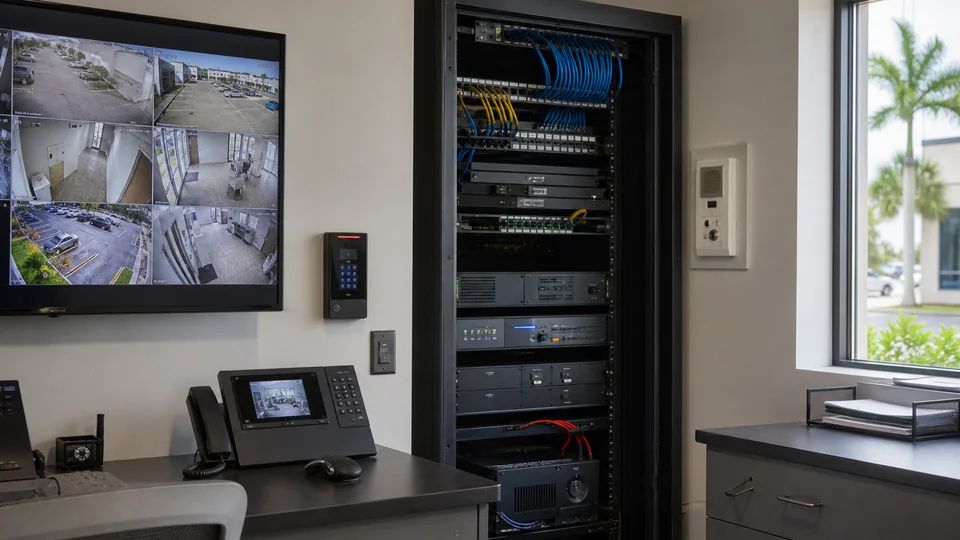 Connected camera, access control, intercom and network systems in a commercial operations room