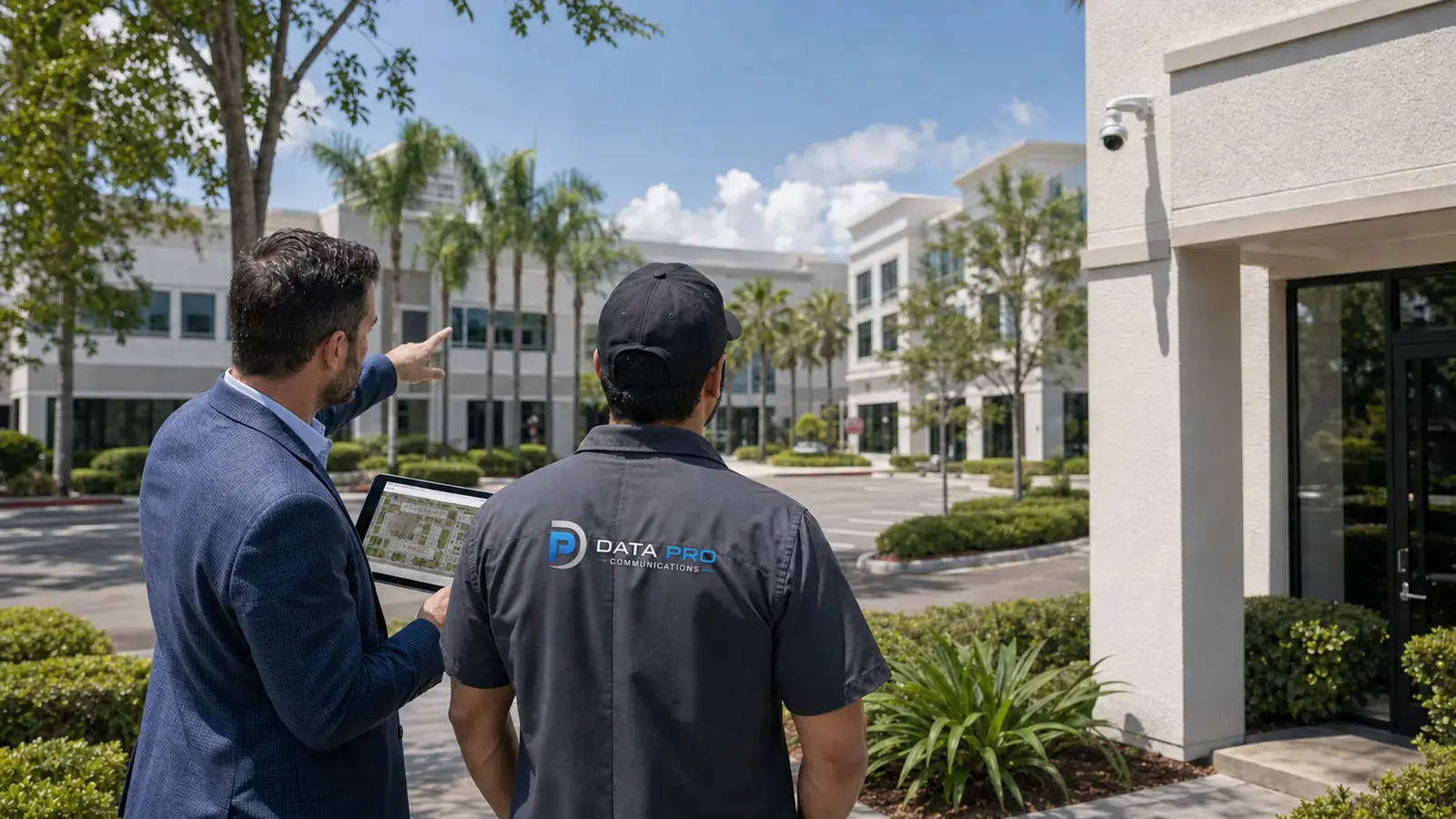 Property manager and technician reviewing a professionally managed Tampa commercial property
