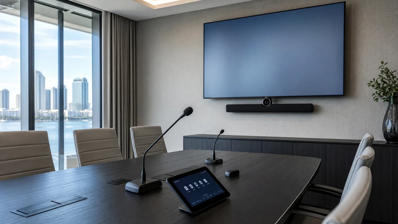 Presentation display and microphone setup for a Tampa workplace