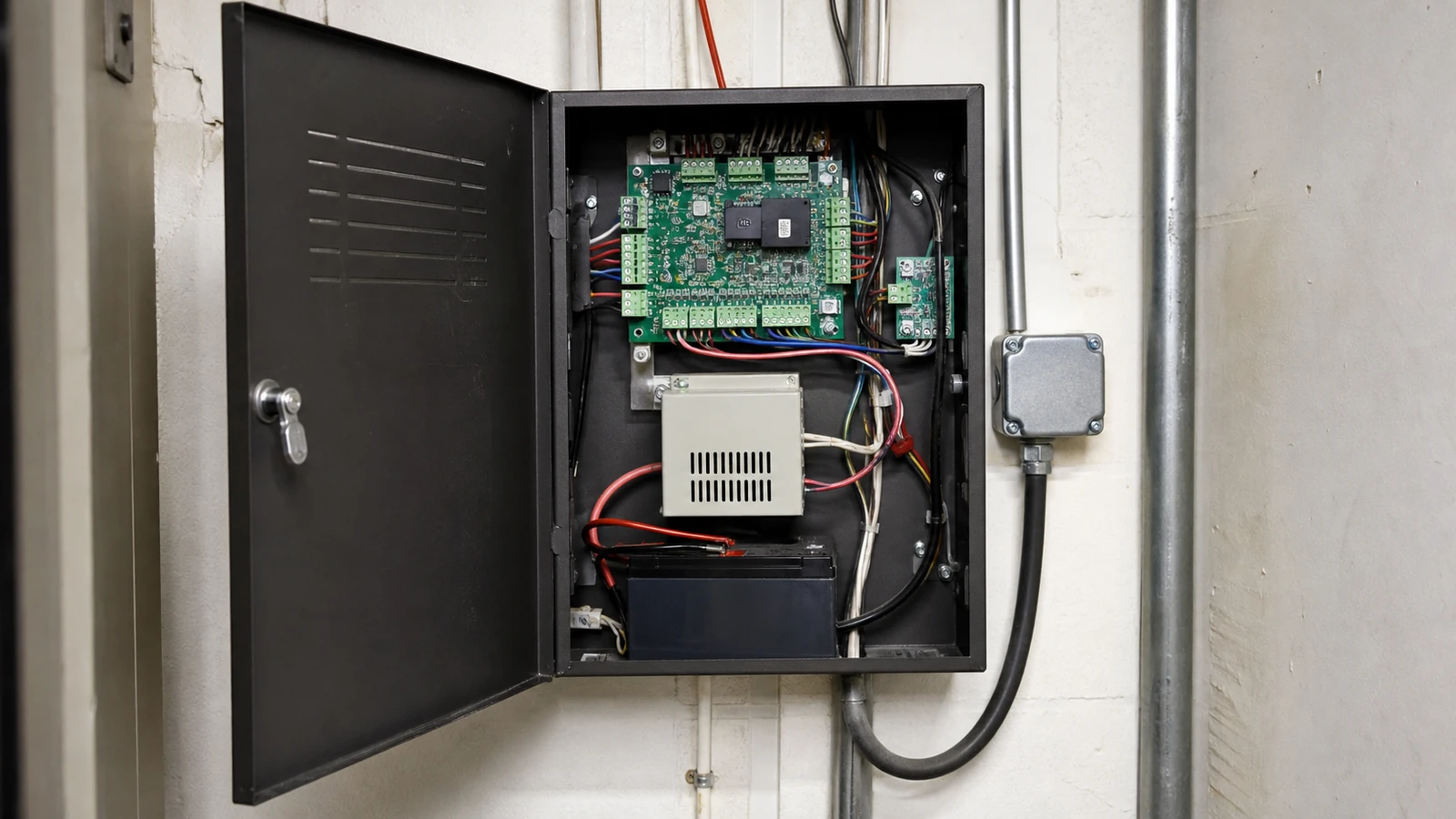 Door Access Control Systems low-voltage components with labeled cabling
