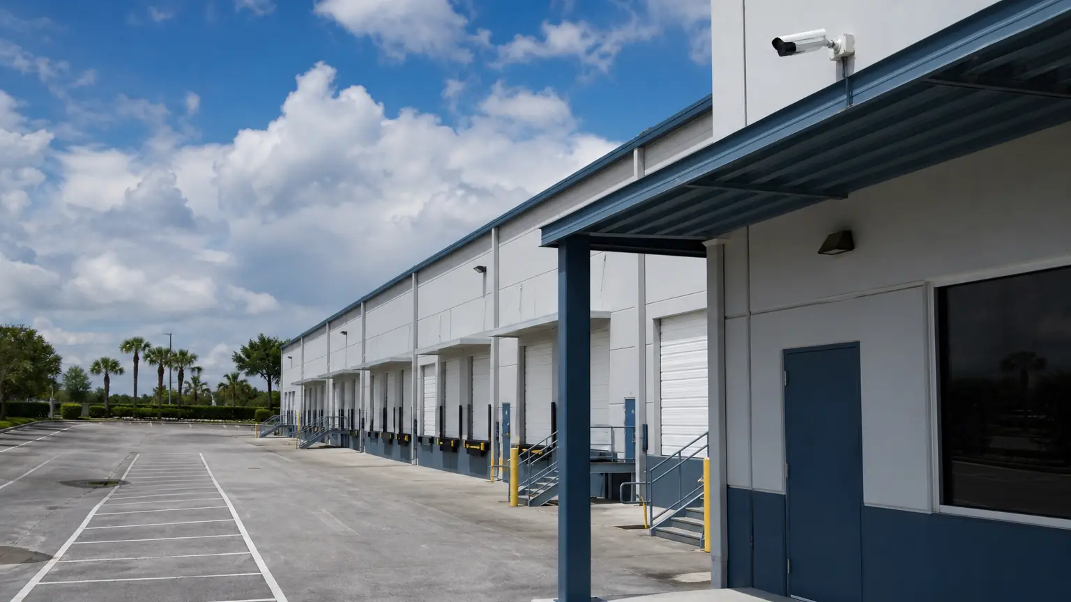 Professional security camera coverage at a Tampa Bay warehouse loading and commercial access area