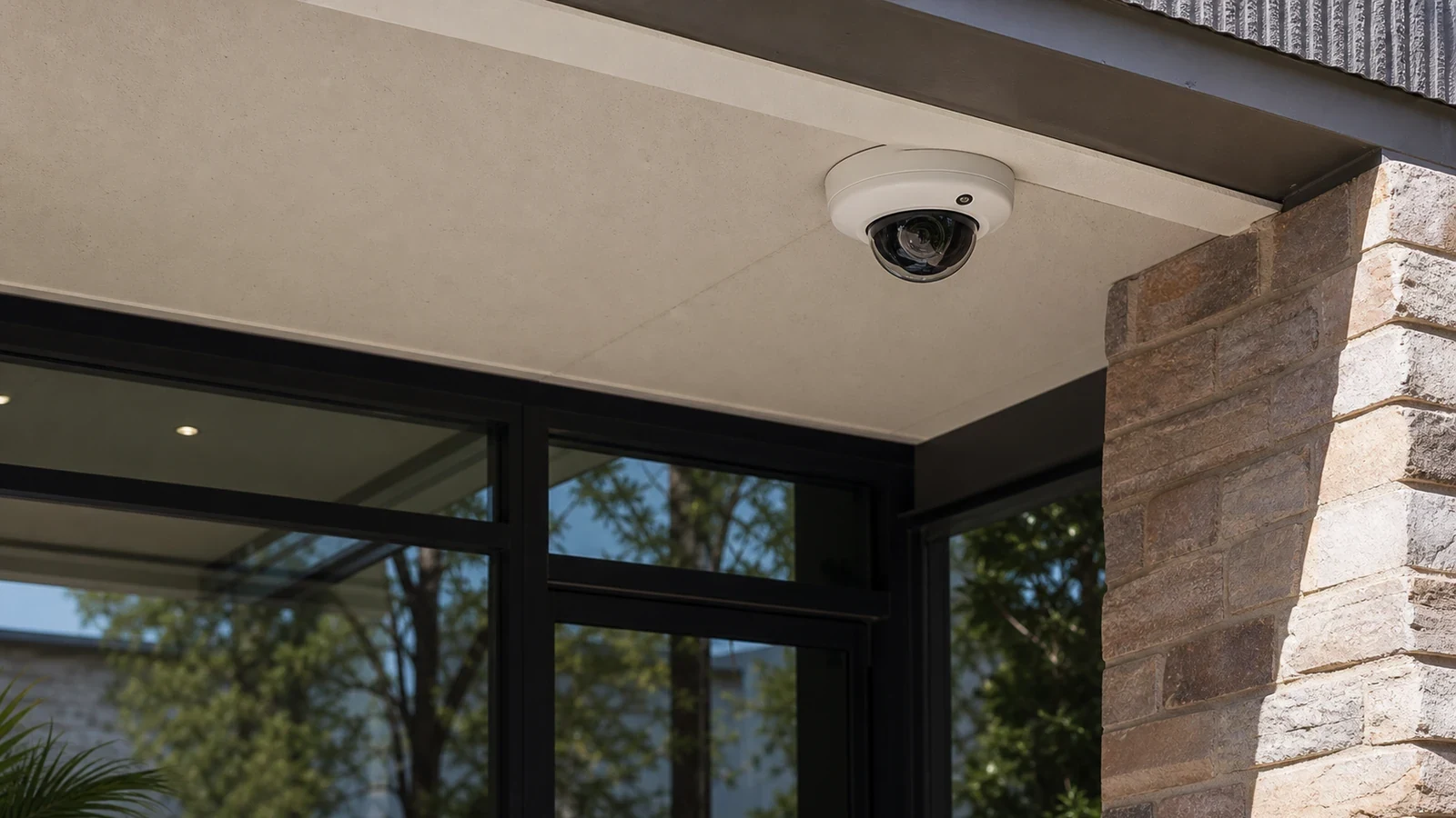 Security camera installation detail for Brooksville commercial property entrances and exterior approaches