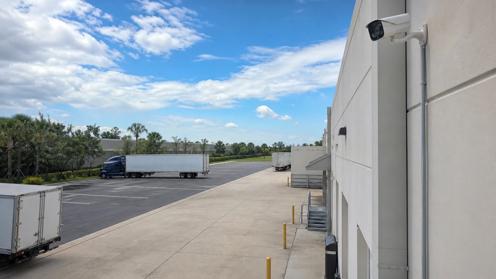 Security camera distance planning for a Tampa parking lot with separate overview and identification zones.